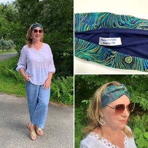 Headband handmade from luxury jacquard fabric with elastic back and fully lined